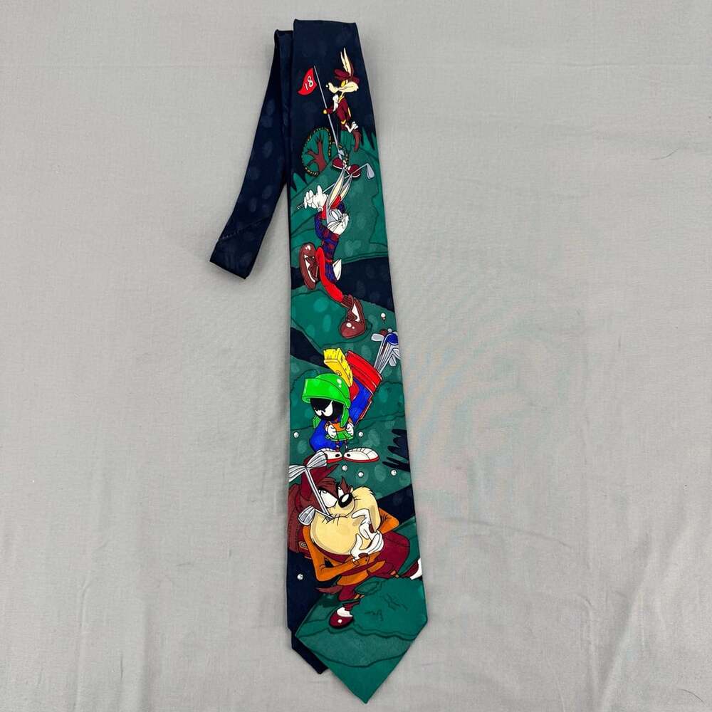 Vintage Looney Tunes Mania Golf Silk Tie 1995 Wile E Coyote Bugs Bunny Taz